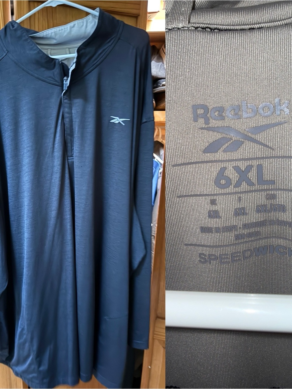 Reebok Men’s Black 1/4 Zip Performance Shirt - 6XL Big and Tall